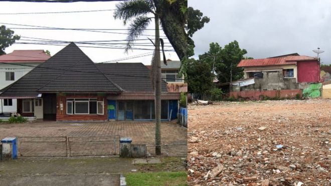 Foto sebelum (kiri) rumah singgah Bung Karno dirubuhkan dan setelah (kanan) dirubuhkan.