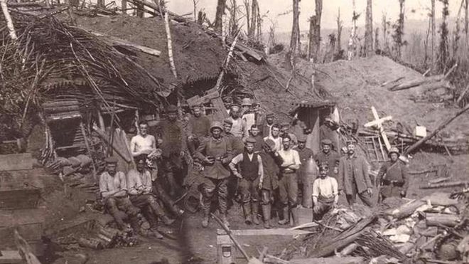 A wartime picture of the German soldiers outside the tunnel at Winterberg