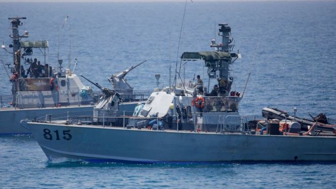 سفن تابعة للبحرية الإسرائيلية قبالة ساحل رأس الناقورة، وهي منطقة على الحدود بين إسرائيل ولبنان 6 يونيو/حزيران 2022
