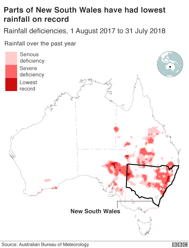 Карта, показывающая количество осадков в Австралии