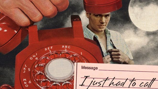 Illustration showing a man and a telephone, with the message, "I just had to call"