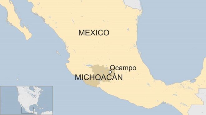 Карта Мексики с изображением штата Окампо и Мичоакан