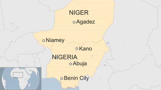 Карта, показывающая Нигерию и Нигер
