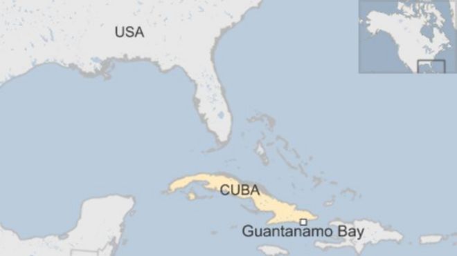 Карта, показывающая залив Гуантанамо на Кубе