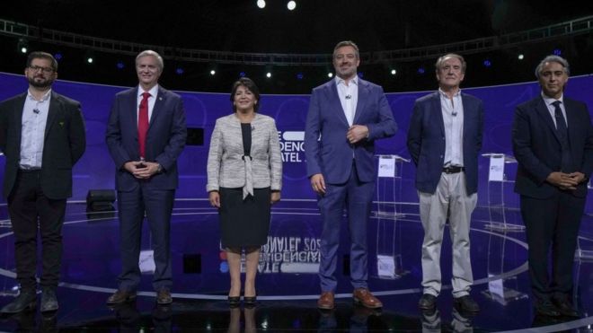 Seis de los siete candidatos que se disputan la presidencia de Chile: Gabriel Boric, José Antonio Kast, Yasna Provoste, Sebastián Sichel, Eduardo Artés y Marco Enríquez-Ominami.