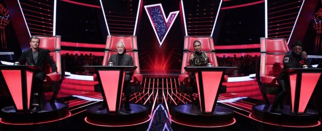 Гэвин Россдейл, Том Джонс, Дженнифер Хадсон и will.i.am в The Voice UK