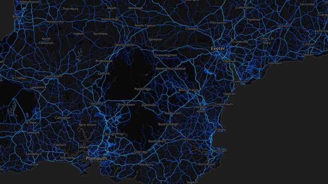 Девон - велосипедные маршруты (от пользователей Strava 2015)