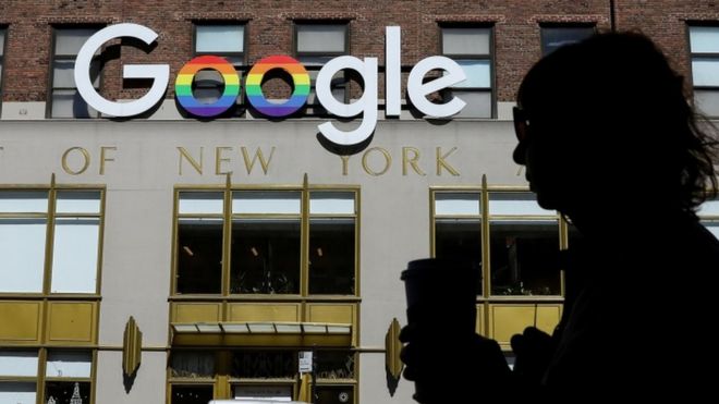 The Google logo adorns the outside of their NYC office