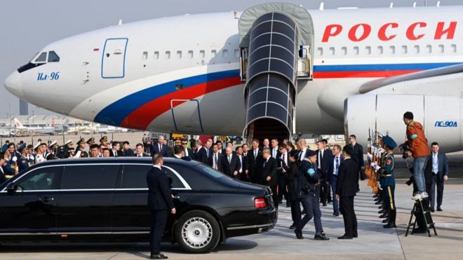 普京抵達中國參加峰會。