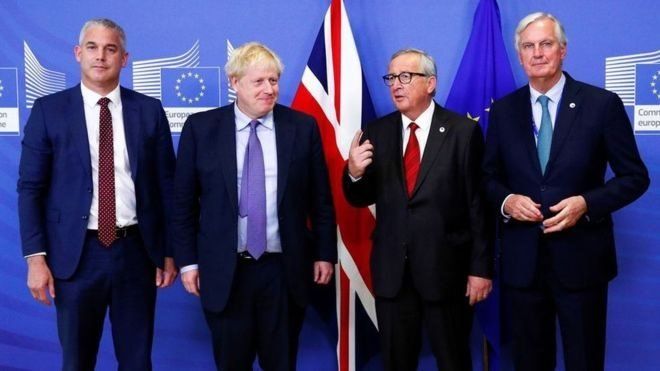 Stephen Barclay, Boris Johnson, Jean-Claude Juncker, Michel Barnier
