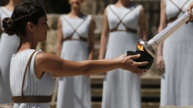 The flame was lit during a ceremony in Greece