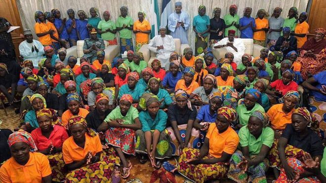 Algunas de las 82 chicas liberadas de Boko Haram
