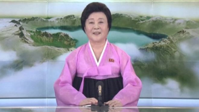 A presenter makes a special announcement on North Korea"s state-run television after the country launched a missile, in this still image taken from a video released by KRT, 29 November 2017.