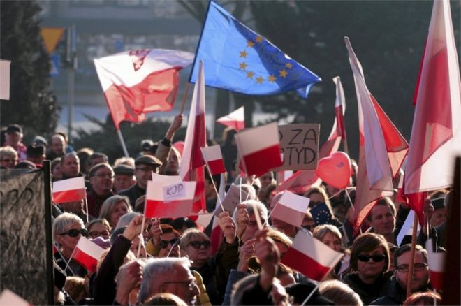 Антиправительственный протест в Кельце, Польша, 19 декабря 2015 года