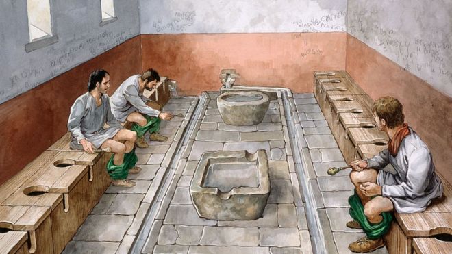 شكل تخيلي لمرحاض عام في روما القديمة