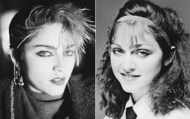 Madonna modelling shoots 1982 on the left and 1978 on the right