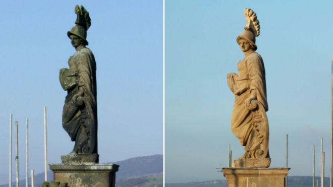 До и после уборки статуи Минервы