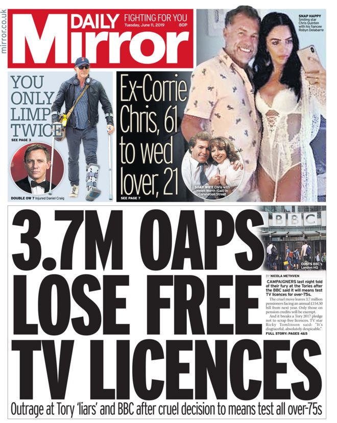 Front page of the Mirror