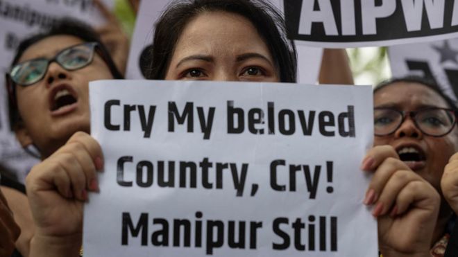 मणिपुर हिंसा पर दिल्ली में हुए एक प्रदर्शन की तस्वीर