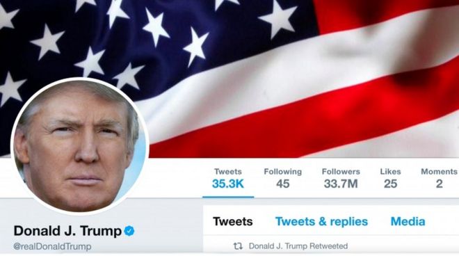 A picture showing the masthead of President Donald Trump's @realDonaldTrump Twitter account