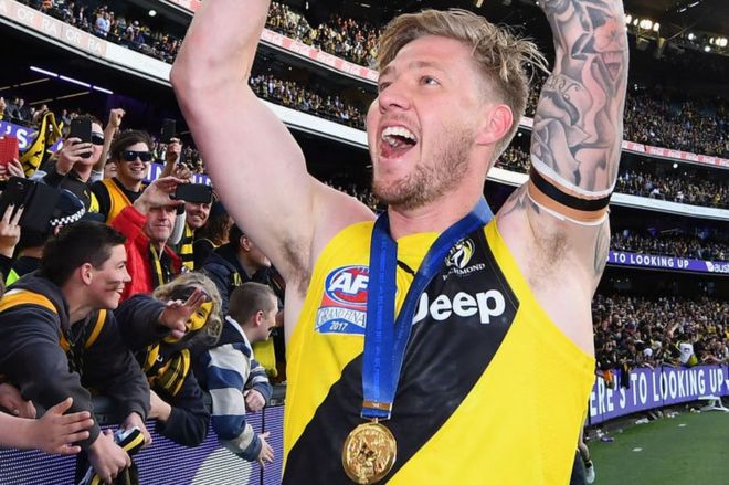 Nathan Broad wears his premiership medallion after the AFL Grand Final last month
