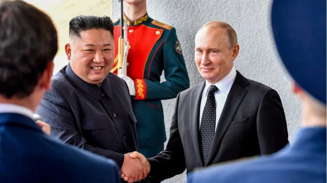Kim Jong-Un y Vladimir Putin en 2019
