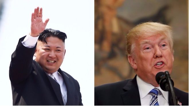 Colagem de fotos mostra Kim Jong-un e Donald Trump