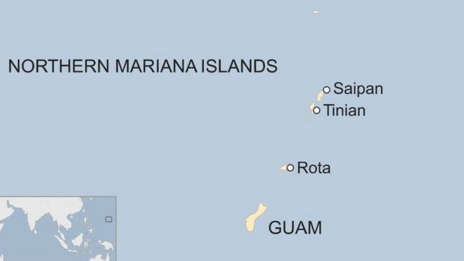 Карта, показывающая Гуам, Рота, Тиниан и Сайпан