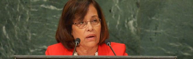 Хильда Хейне, президент Маршалловых островов, выступает на 71-й сессии Генеральной Ассамблеи ООН в штаб-квартире ООН в Нью-Йорке 22 сентября 2016 года