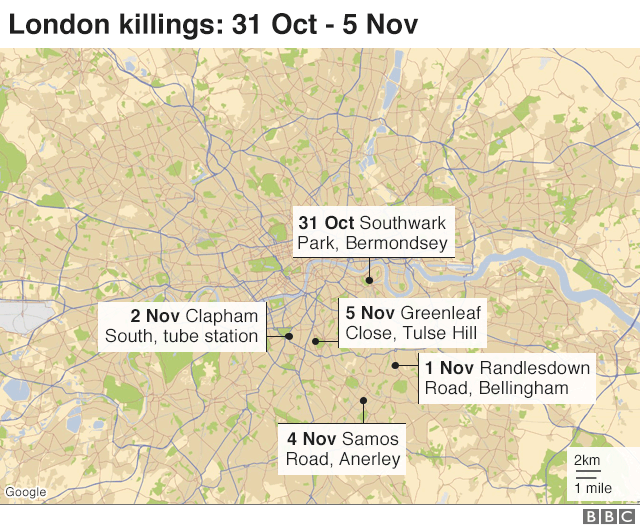 Карта: убийства в Лондоне с 31 октября