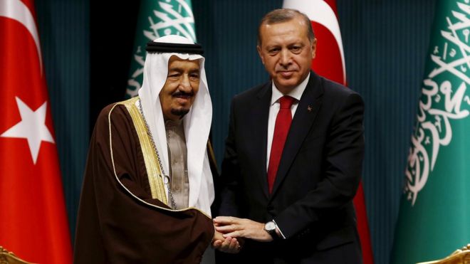 Король Саудовской Аравии Салман и президент Турции Эрдоган в Анкаре в апреле 2016 года