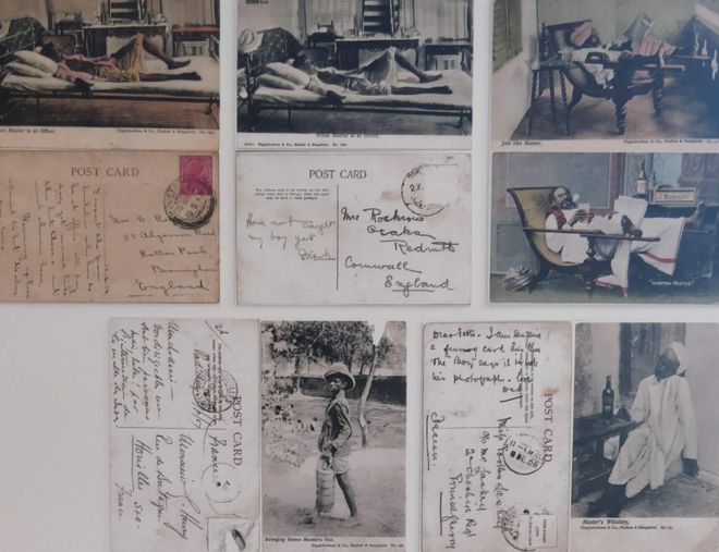 Коллекция открыток с выставки, на которых индийские мужчины отдыхают, пьют, читают газету