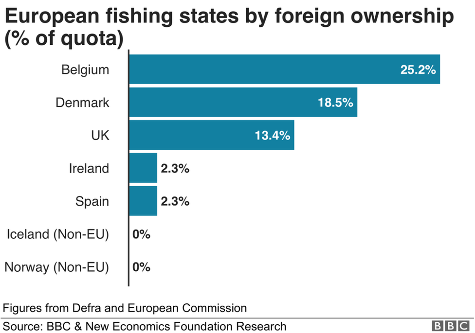 Никакие иностранные рыболовные фирмы не владеют квотами в Норвегии и Исландии, которые находятся за пределами ЕС