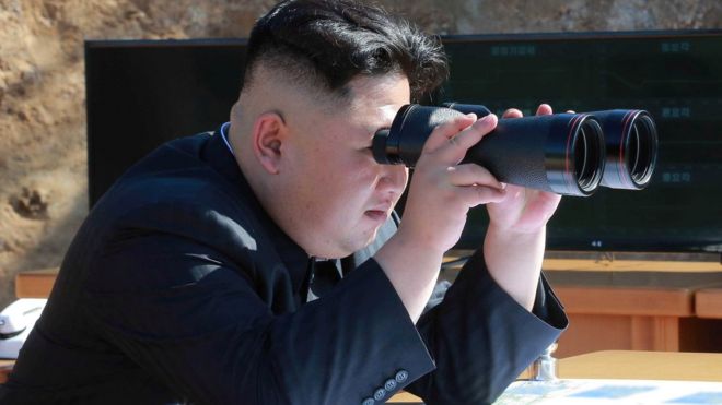 Kim Jong Un looks on during the test-fire of inter-continental ballistic missile Hwasong-14 in North Korea, on 4 July