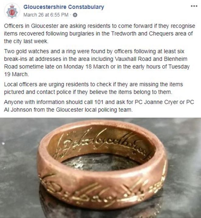 Глостерширская полиция пост в Facebook