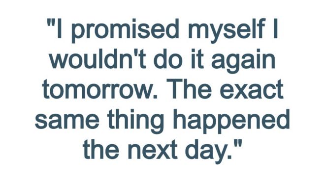 Вытяните цитату: «Я пообещал себе, что не буду делать это снова завтра. То же самое произошло на следующий день».
