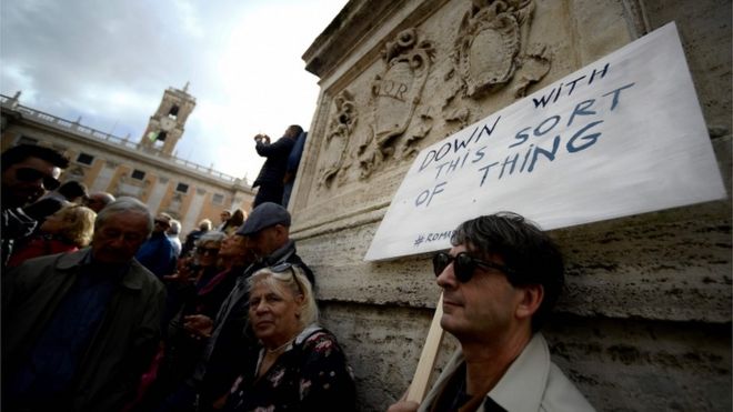 Протестующие в Риме октябрь 2018 года