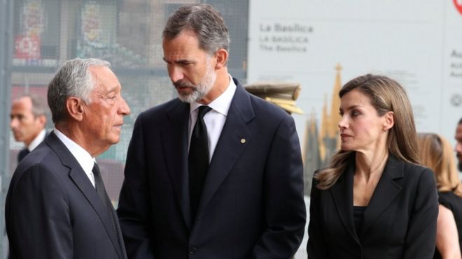 King Felipe and Queen Letizia meet Portuguese president Marcelo Rebelo de Sousa at the Mass