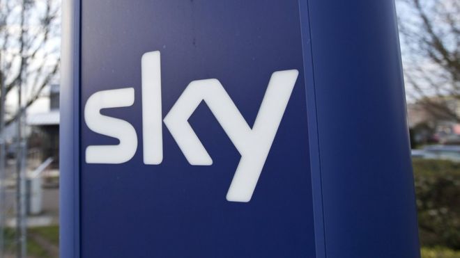 Sky sign в главном офисе British Sky Broadcasting на западе Лондона