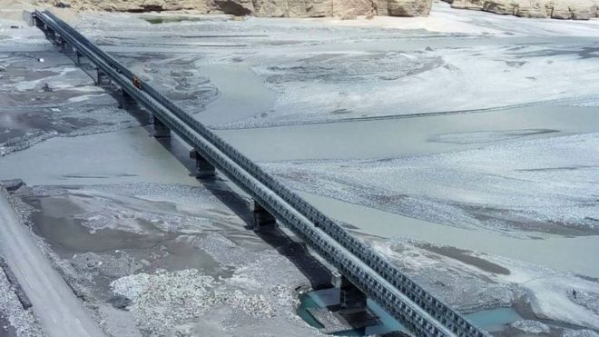 'Col Chewang Rinchen Setu', a bridge built by Border Roads Organisation (BRO) over River Shyok, connecting Durbuk and Daulat Beg Oldie in Eastern Ladakh