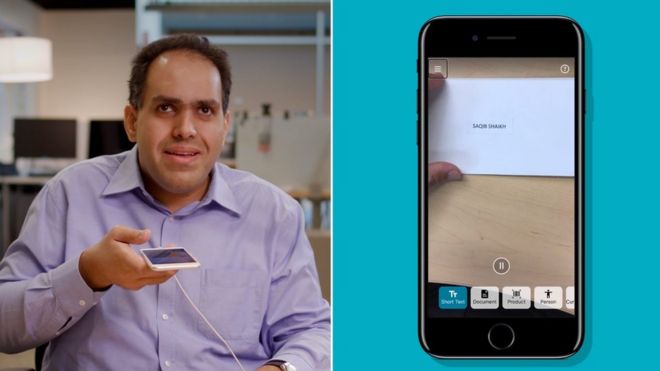 Сакиб Шейх (Microsoft) демонстрирует приложение для смартфона с преобразованием текста в речь