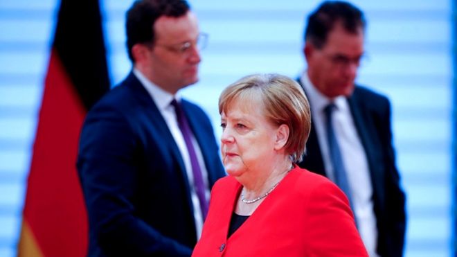 German Chancellor Angela Merkel attends the weekly cabinet meeting, as the spread of the new coronavirus disease (COVID-19) continues, in Berlin, Germany, May 6, 2020