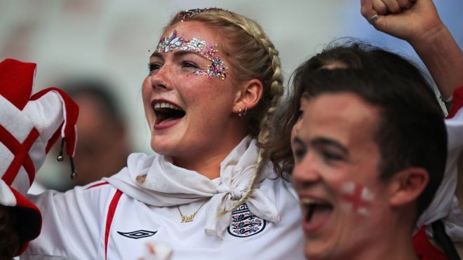 England fans cheering during a World Cup match