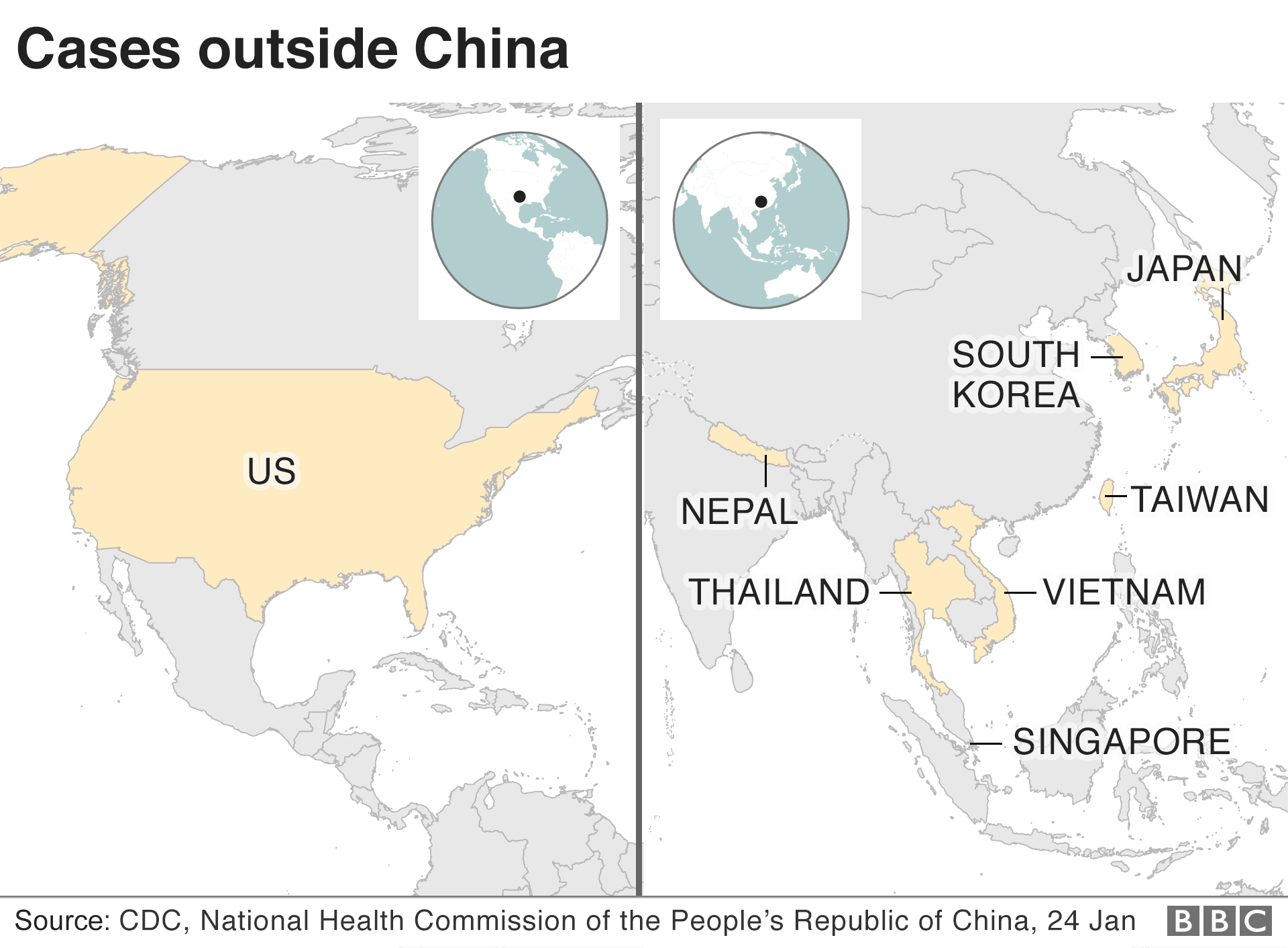 Map showing international cases of the coronavirus