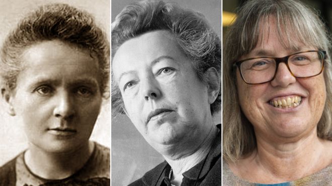 Marie Curie, María Goeppert Mayer y Donna Strickland