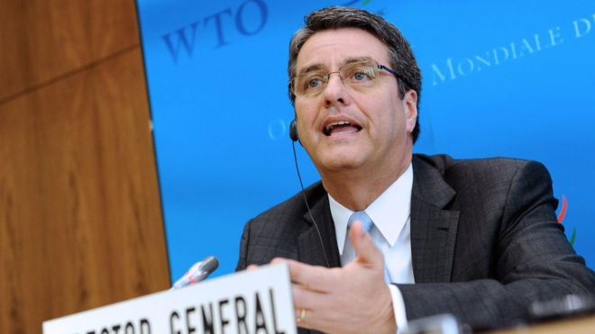 Генеральный директор Всемирной торговой организации (ВТО) Роберто Азеведо из Бразилии дает пресс-конференцию 9 сентября 2013 г.