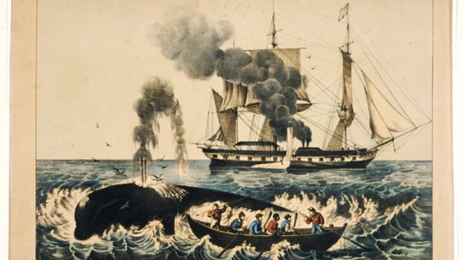 Карриер и Айвз литография китобоев, нападающих на кита