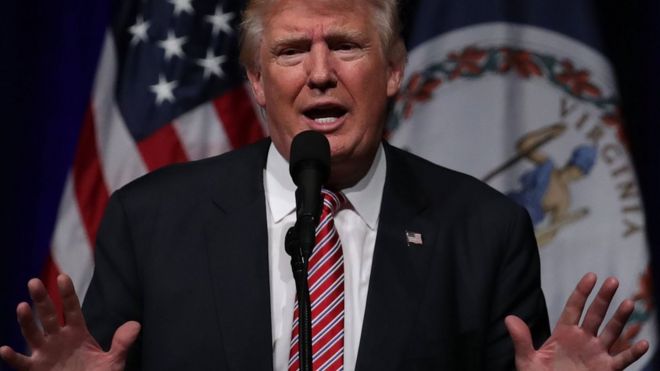 Republican presidential nominee Donald Trump speaks at a campaign event