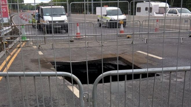 Large Sinkhole Closes Busy A1 In Gateshead Bbc News