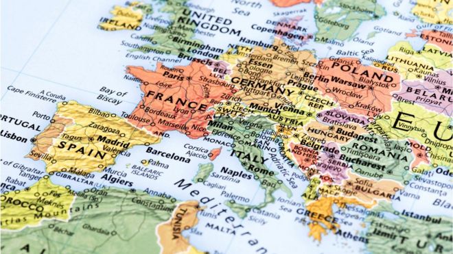 Карта Европы под углом